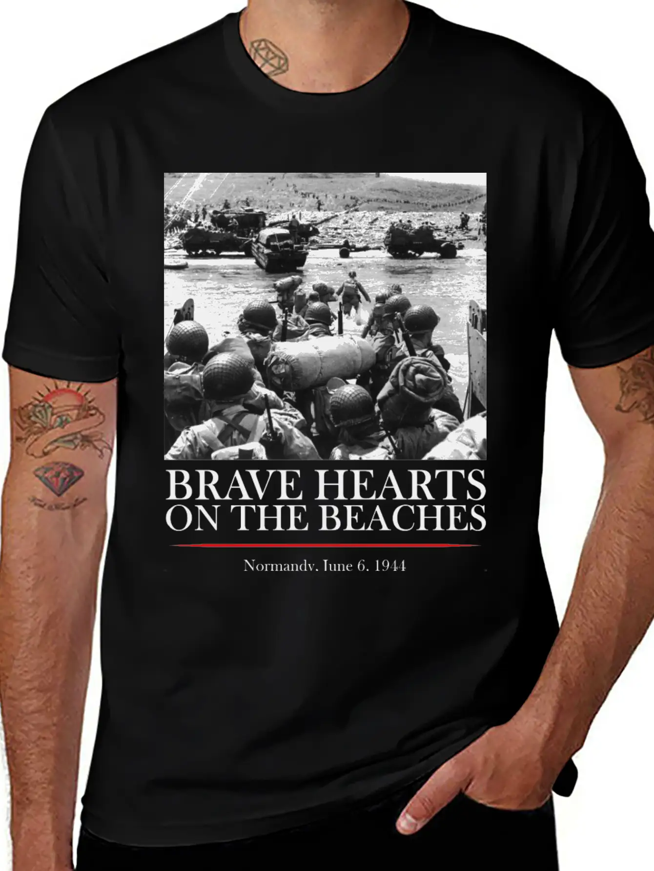 Brave Hearts On The Beaches - WW2 D-day Basic Graphic T-Shirt – Daily Comfort In Soft Cotton