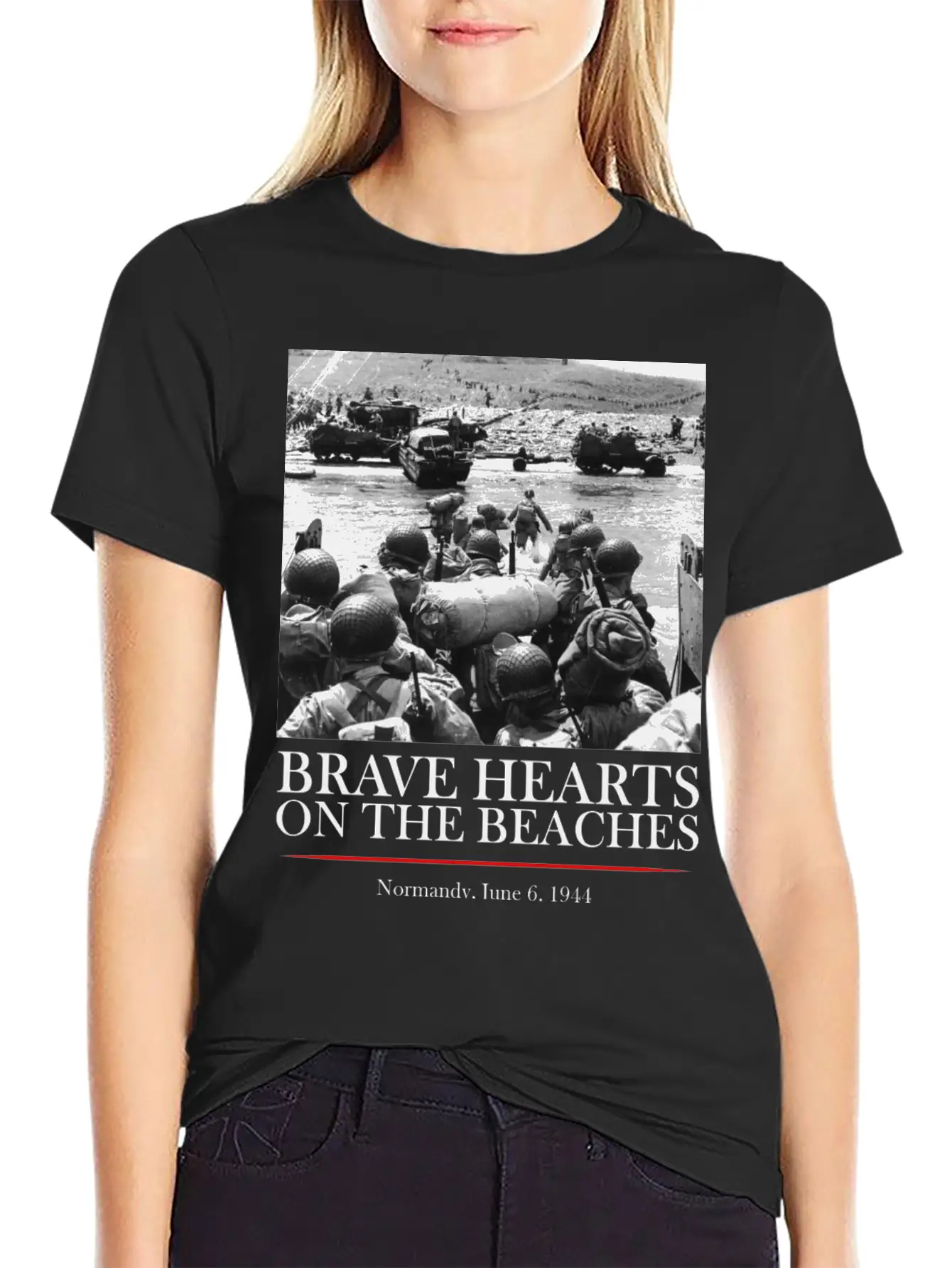 Brave Hearts On The Beaches - WW2 D-day Basic Graphic T-Shirt – Daily Comfort In Soft Cotton