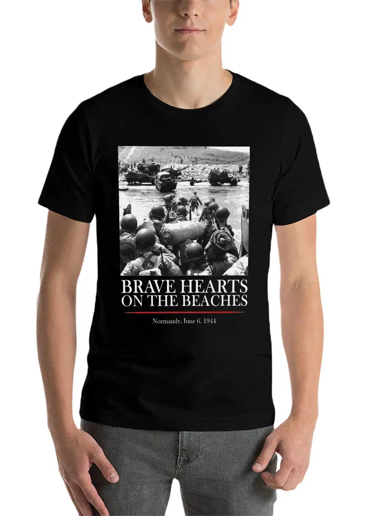 Brave Hearts On The Beaches - WW2 D-day Basic Graphic T-Shirt – Daily Comfort In Soft Cotton