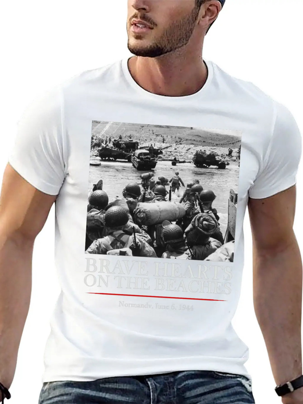 Brave Hearts On The Beaches - WW2 D-day Basic Graphic T-Shirt – Daily Comfort In Soft Cotton