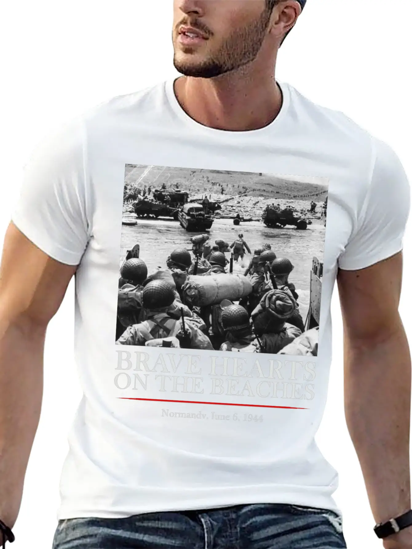 Brave Hearts On The Beaches - WW2 D-day Basic Graphic T-Shirt – Daily Comfort In Soft Cotton