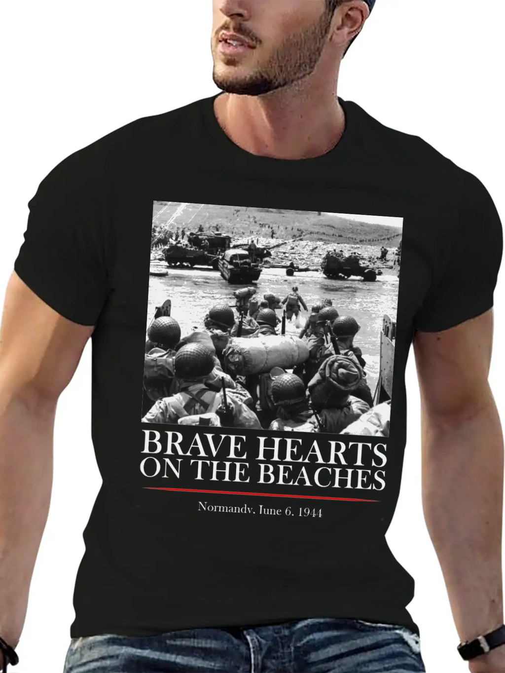 Brave Hearts On The Beaches - WW2 D-day Basic Graphic T-Shirt – Daily Comfort In Soft Cotton