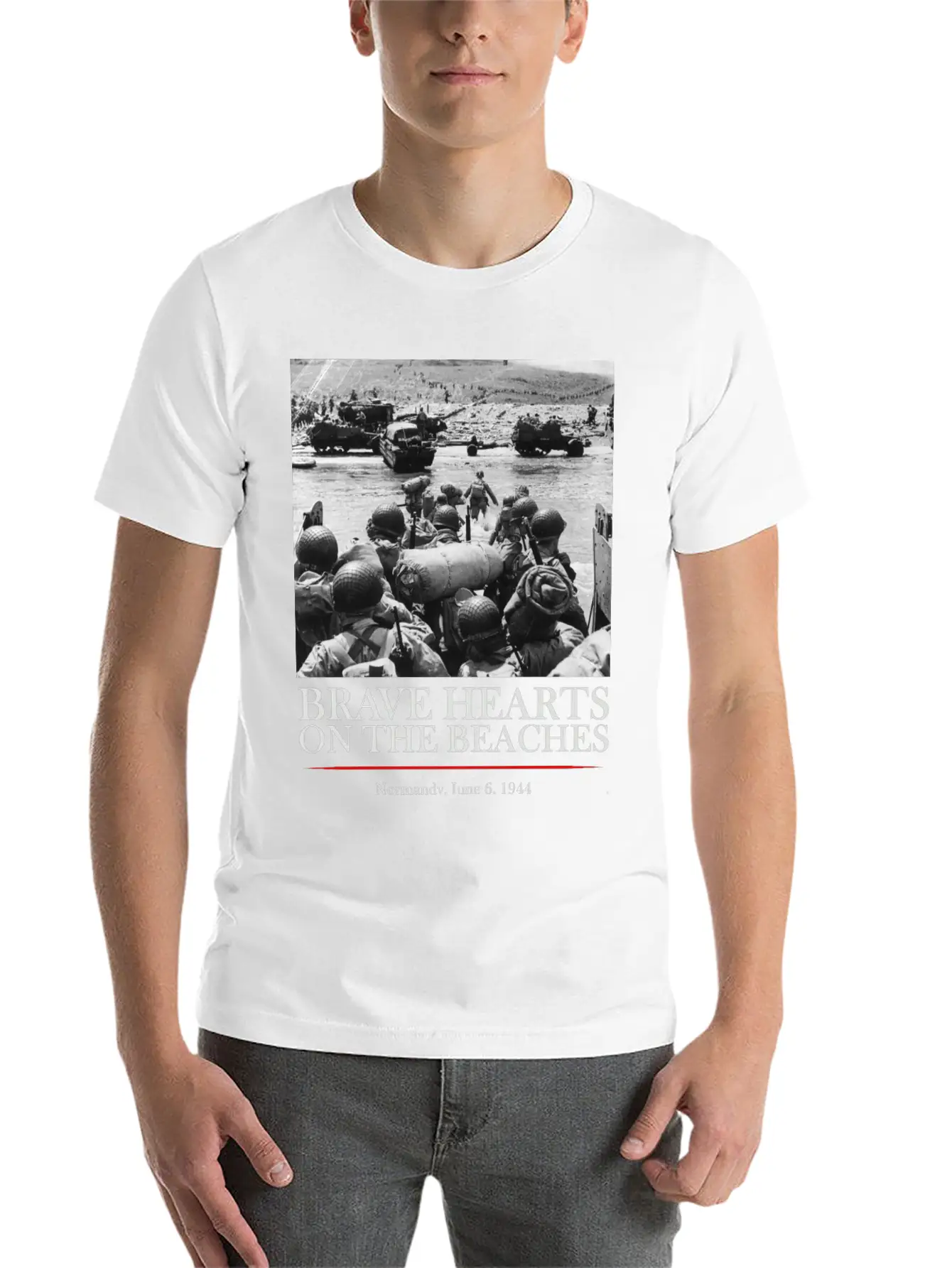 Brave Hearts On The Beaches - WW2 D-day Basic Graphic T-Shirt – Daily Comfort In Soft Cotton