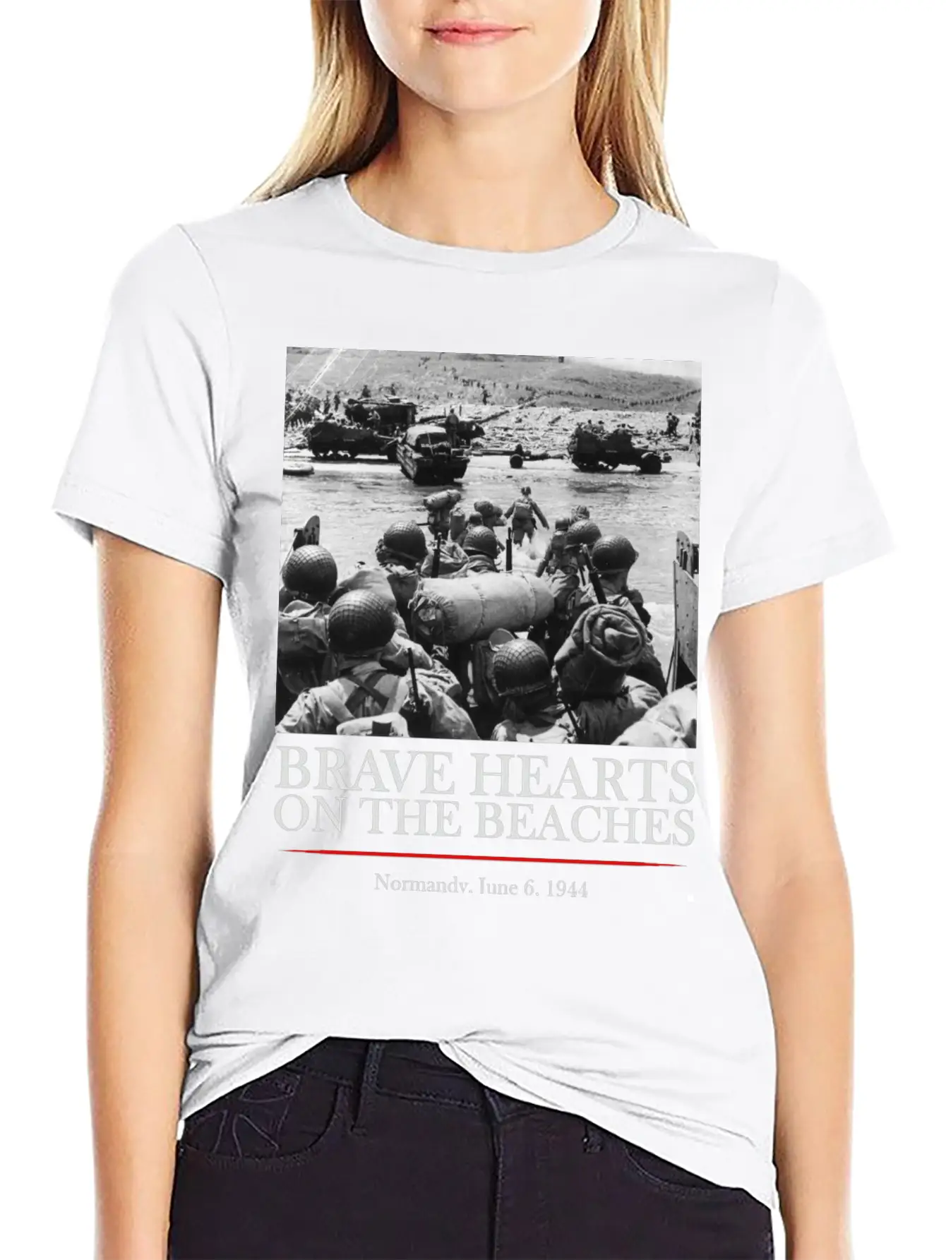 Brave Hearts On The Beaches - WW2 D-day Basic Graphic T-Shirt – Daily Comfort In Soft Cotton