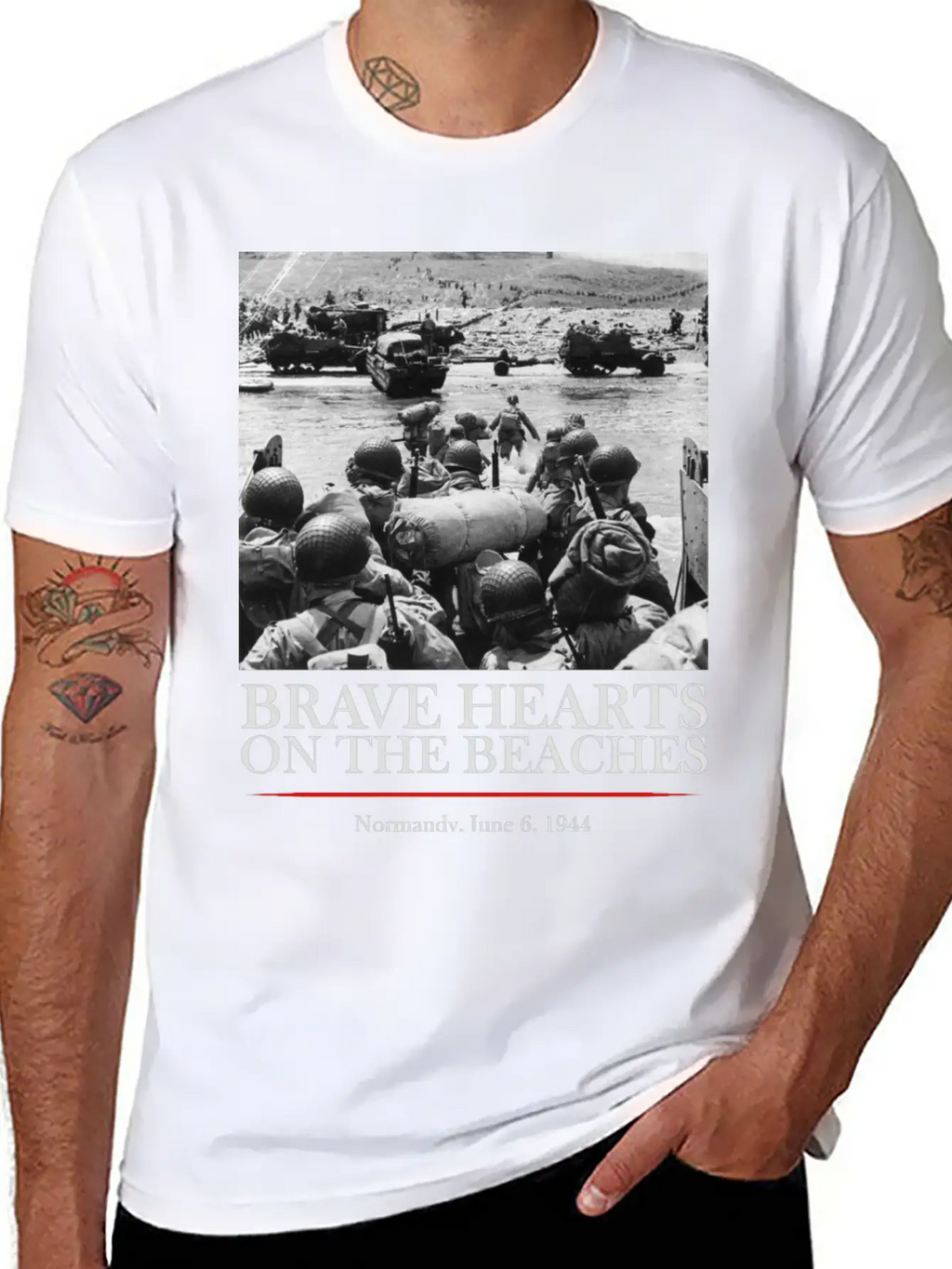 Brave Hearts On The Beaches - WW2 D-day Basic Graphic T-Shirt – Daily Comfort In Soft Cotton