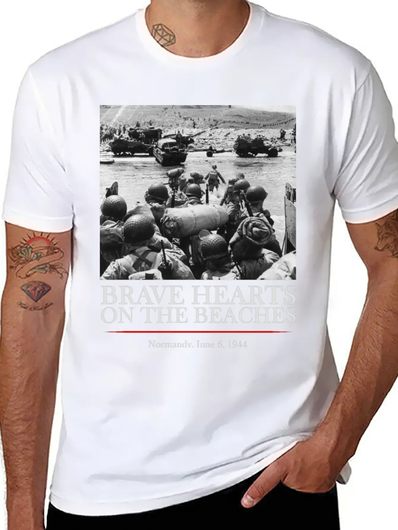 Brave Hearts On The Beaches - WW2 D-day Basic Graphic T-Shirt – Daily Comfort In Soft Cotton