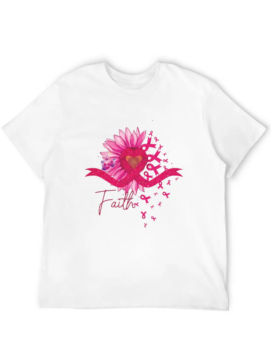 Breast Cancer Awareness Sun Flower Heart Rinbbon Breathable Soft Cotton T-Shirt – Timeless Casual Look