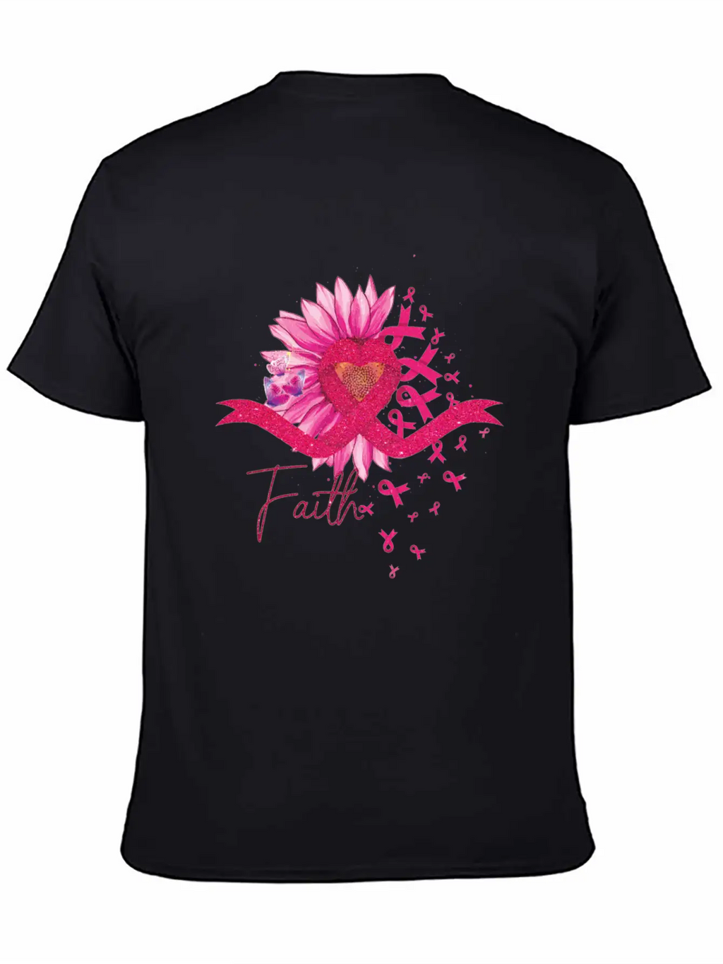 Breast Cancer Awareness Sun Flower Heart Rinbbon Breathable Soft Cotton T-Shirt – Timeless Casual Look
