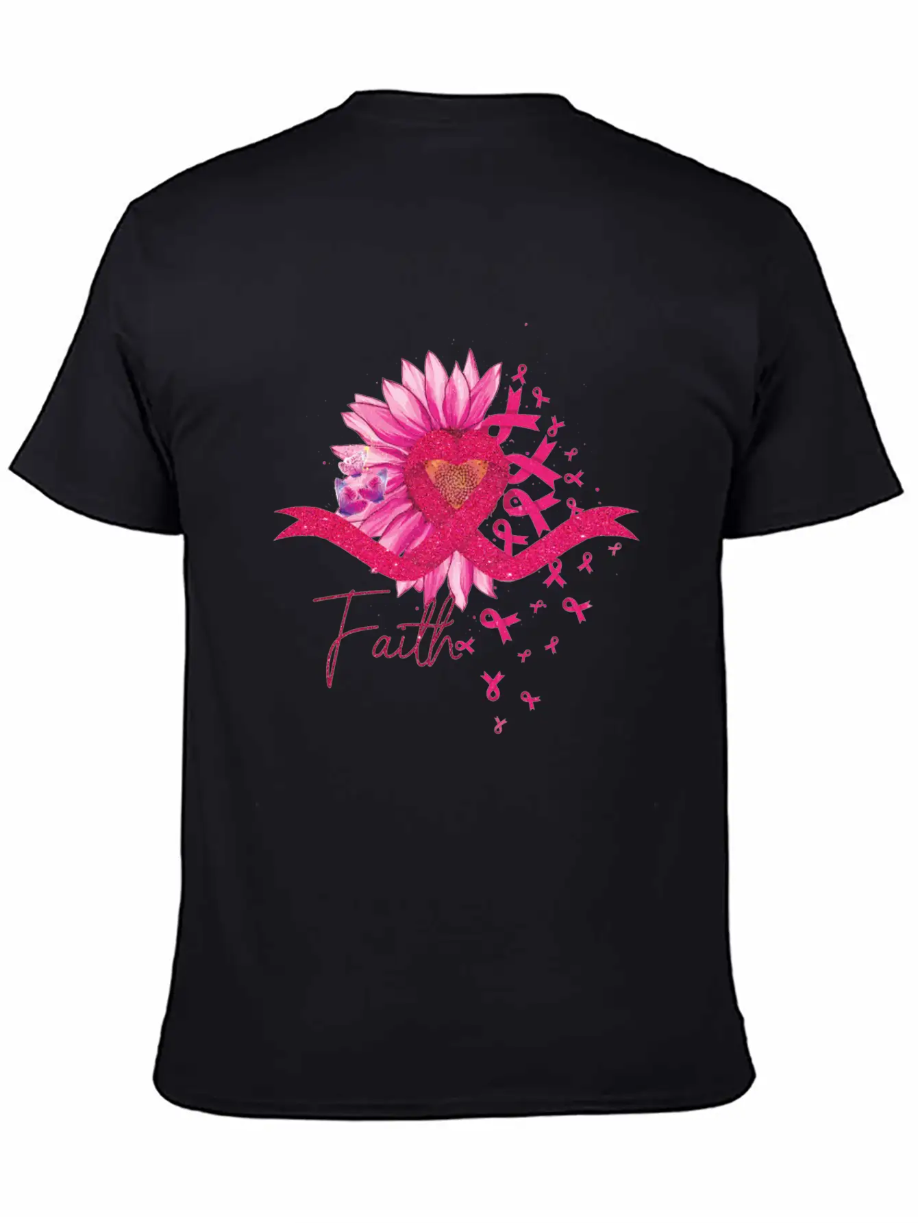 Breast Cancer Awareness Sun Flower Heart Rinbbon Breathable Soft Cotton T-Shirt – Timeless Casual Look