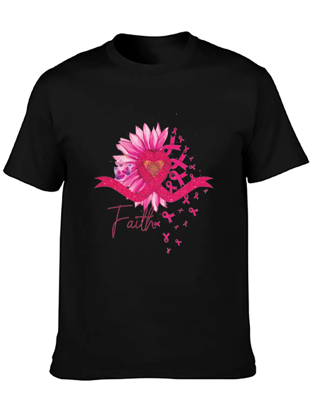 Breast Cancer Awareness Sun Flower Heart Rinbbon Breathable Soft Cotton T-Shirt – Timeless Casual Look