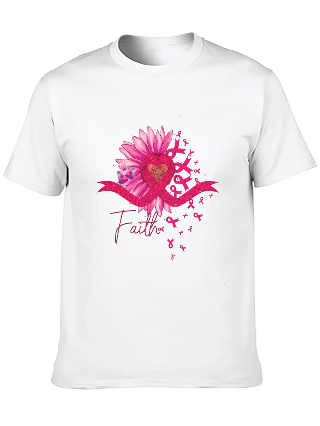 Breast Cancer Awareness Sun Flower Heart Rinbbon Breathable Soft Cotton T-Shirt – Timeless Casual Look