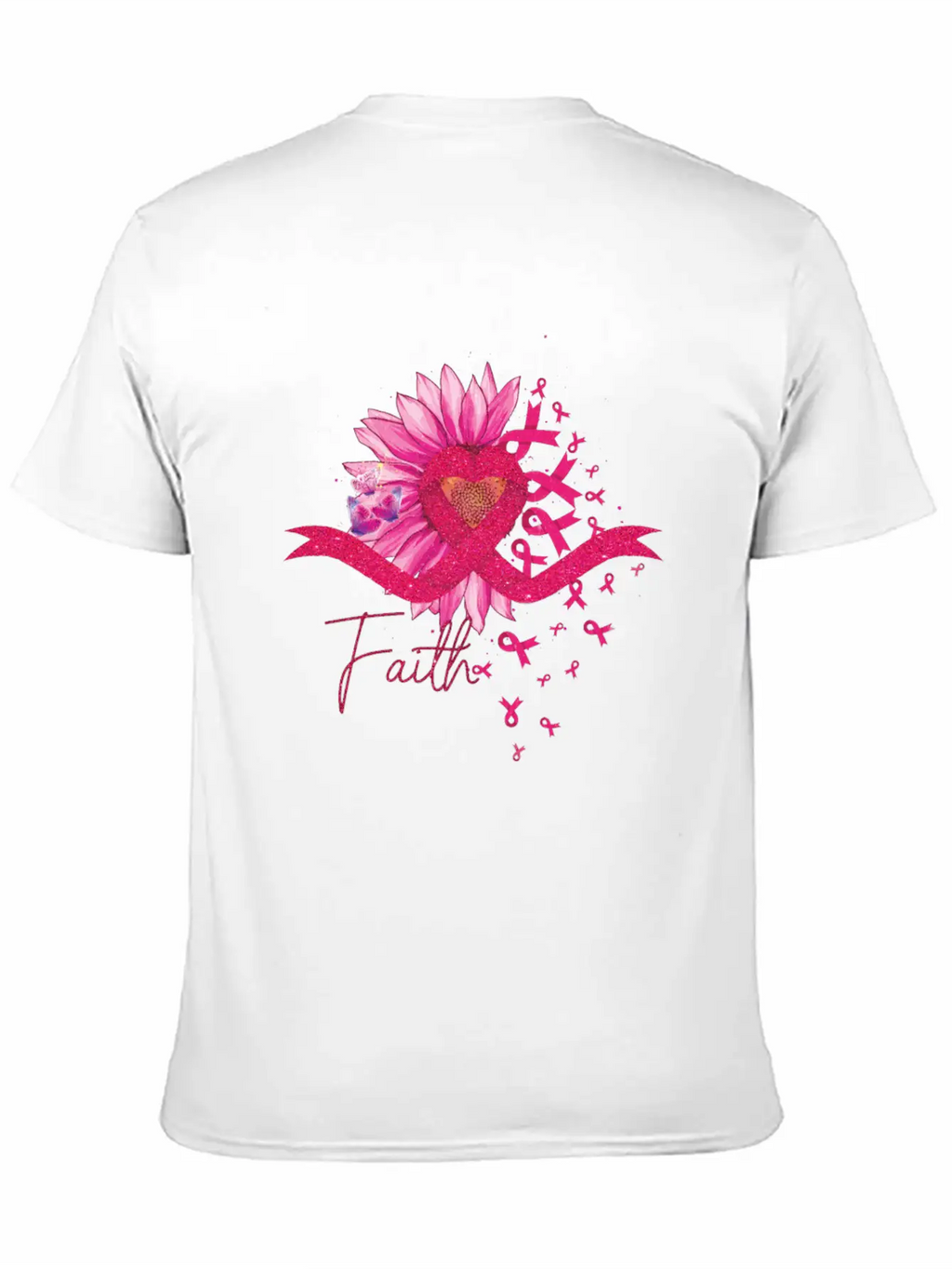 Breast Cancer Awareness Sun Flower Heart Rinbbon Breathable Soft Cotton T-Shirt – Timeless Casual Look