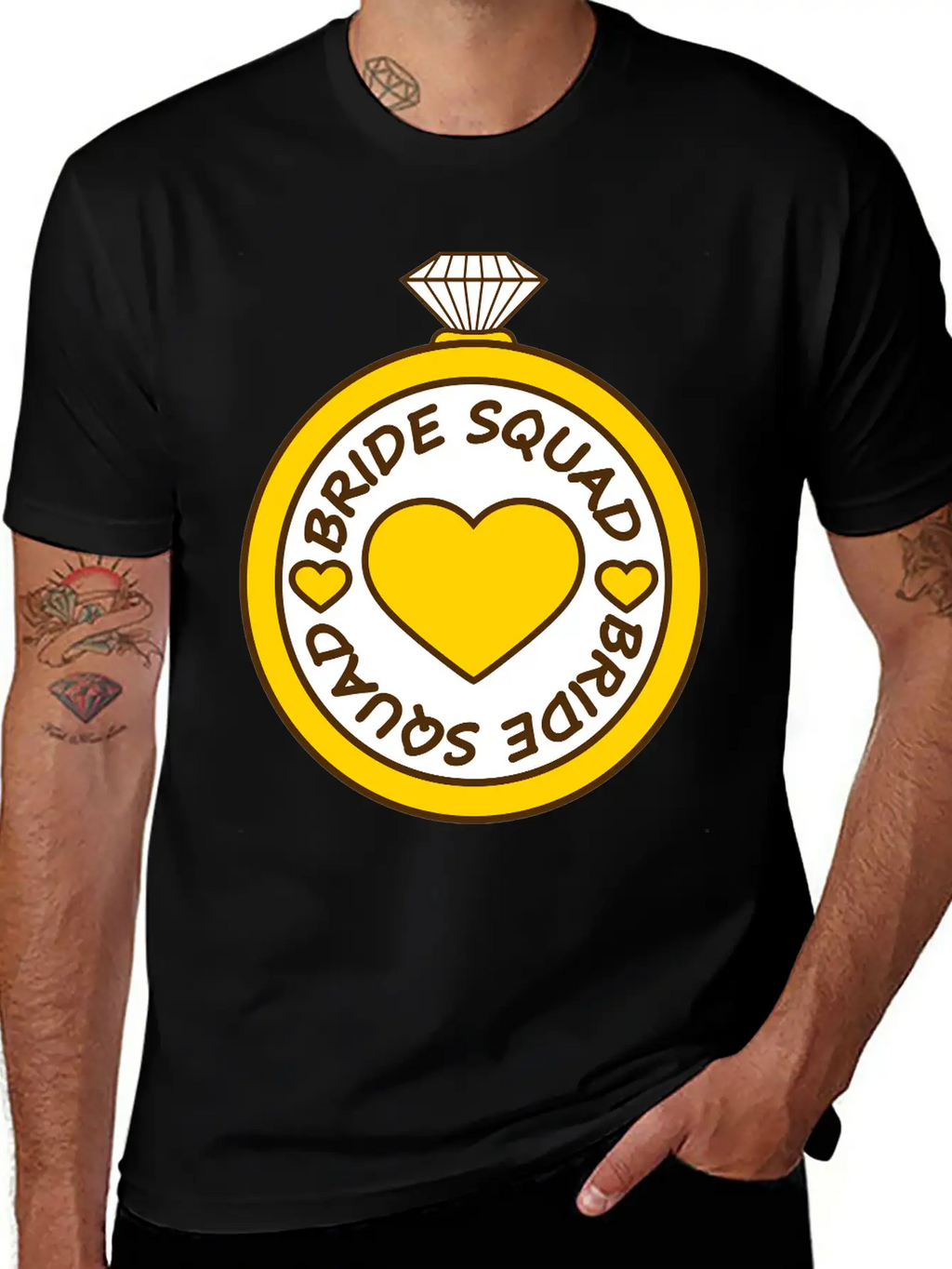 Bride Squad Ring Jewelry Heart Gold Diamond Weddin Modern Fit Casual T-Shirt – Clean And Versatile Design