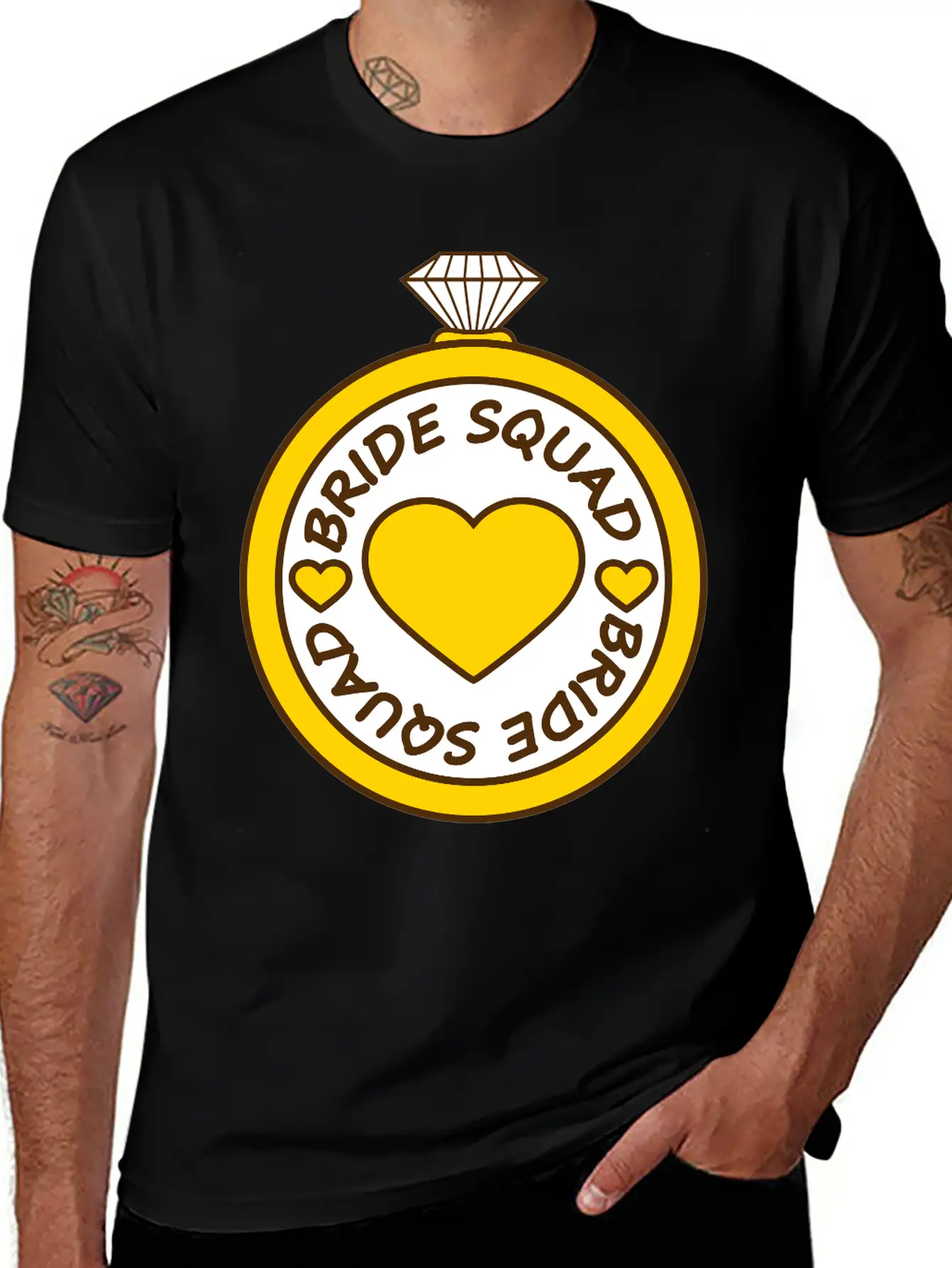 Bride Squad Ring Jewelry Heart Gold Diamond Weddin Modern Fit Casual T-Shirt – Clean And Versatile Design