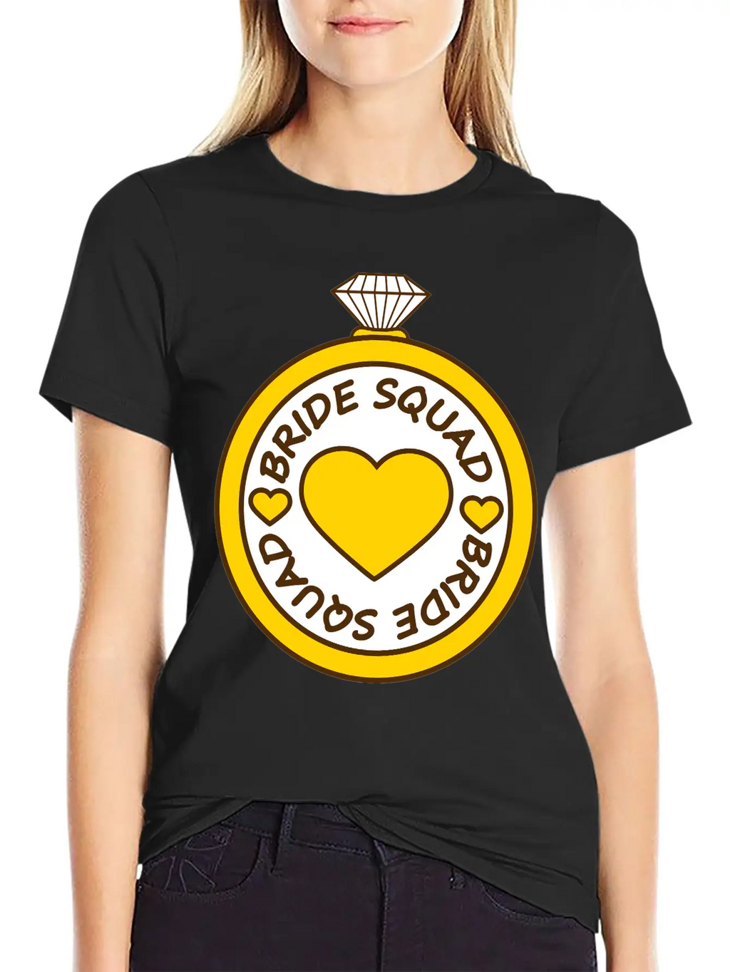 Bride Squad Ring Jewelry Heart Gold Diamond Weddin Modern Fit Casual T-Shirt – Clean And Versatile Design