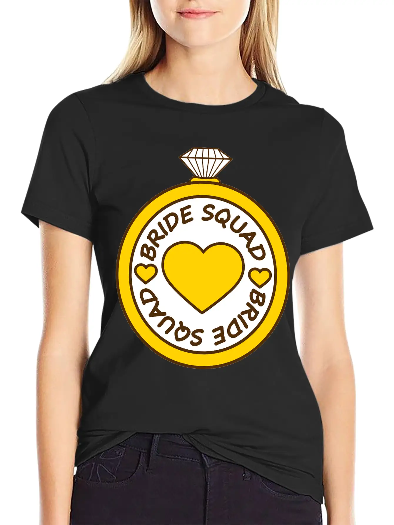 Bride Squad Ring Jewelry Heart Gold Diamond Weddin Modern Fit Casual T-Shirt – Clean And Versatile Design