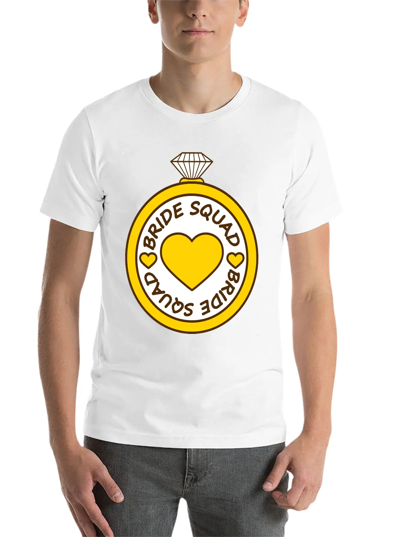 Bride Squad Ring Jewelry Heart Gold Diamond Weddin Modern Fit Casual T-Shirt – Clean And Versatile Design