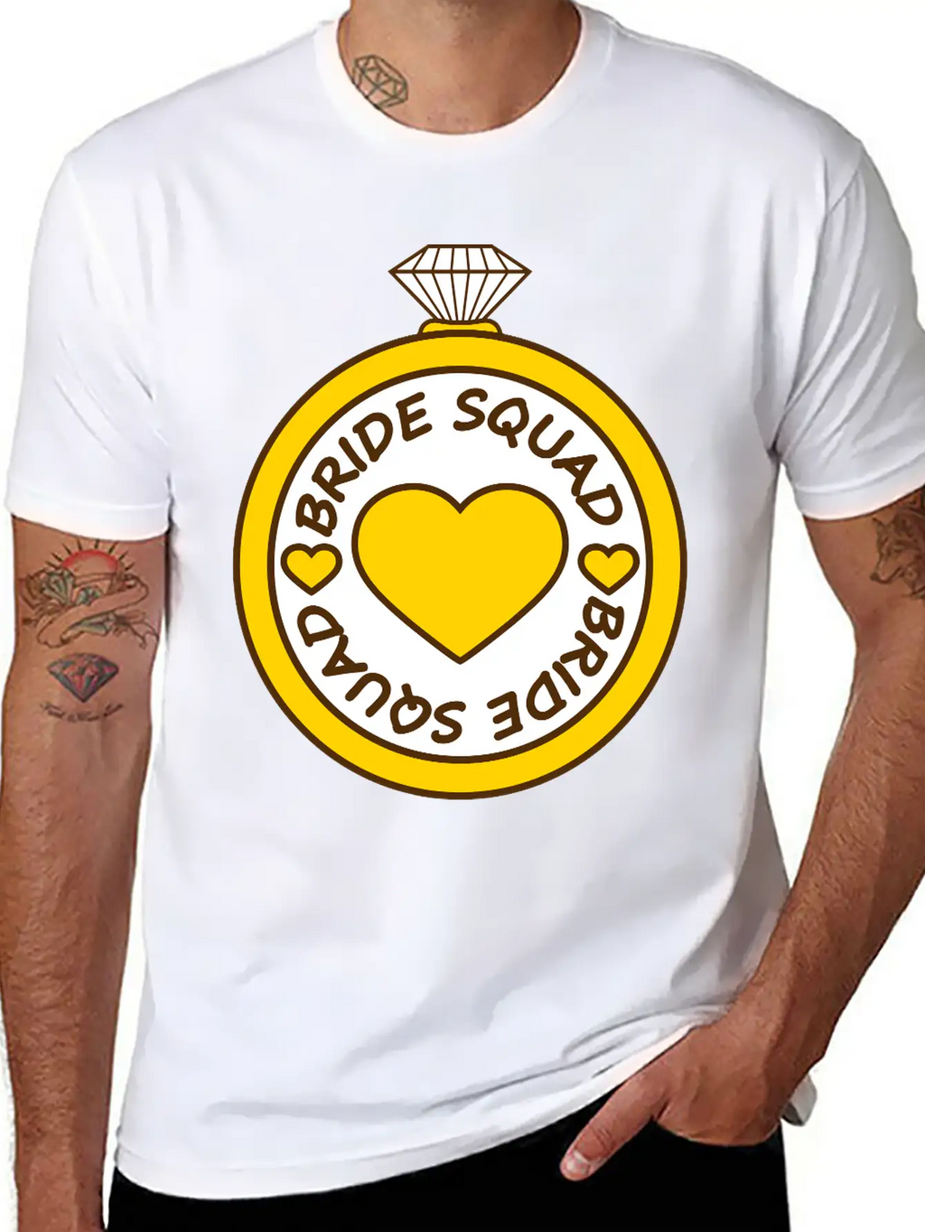 Bride Squad Ring Jewelry Heart Gold Diamond Weddin Modern Fit Casual T-Shirt – Clean And Versatile Design