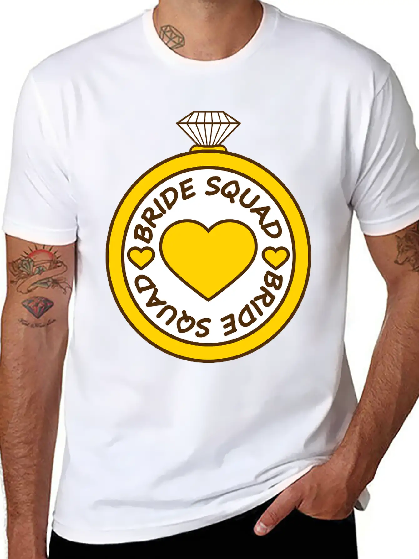 Bride Squad Ring Jewelry Heart Gold Diamond Weddin Modern Fit Casual T-Shirt – Clean And Versatile Design