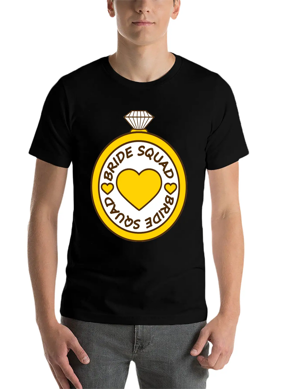 Bride Squad Ring Jewelry Heart Gold Diamond Weddin Modern Fit Casual T-Shirt – Clean And Versatile Design