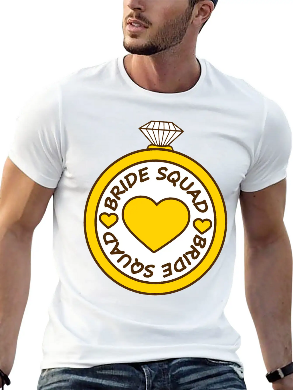 Bride Squad Ring Jewelry Heart Gold Diamond Weddin Modern Fit Casual T-Shirt – Clean And Versatile Design