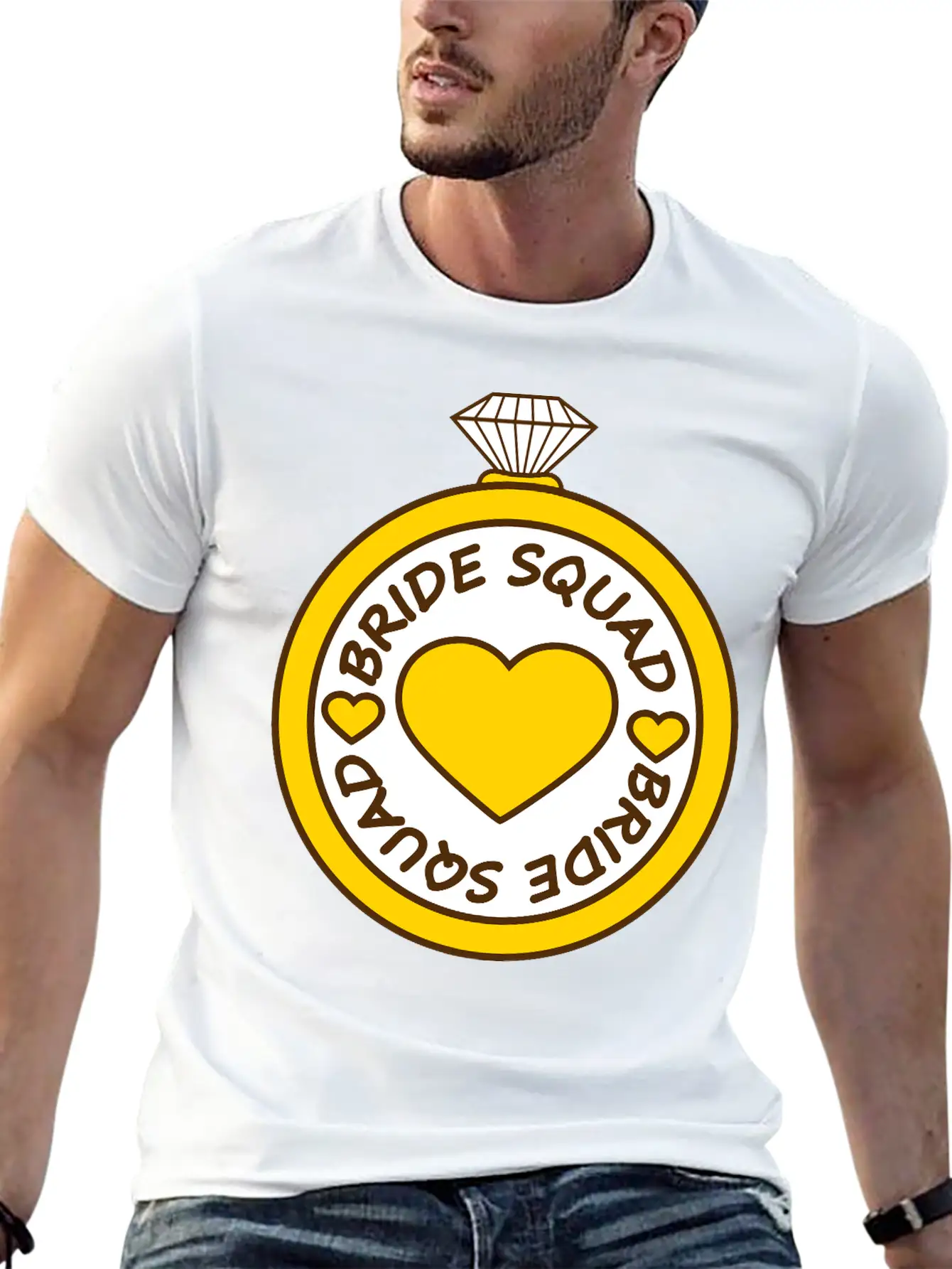 Bride Squad Ring Jewelry Heart Gold Diamond Weddin Modern Fit Casual T-Shirt – Clean And Versatile Design
