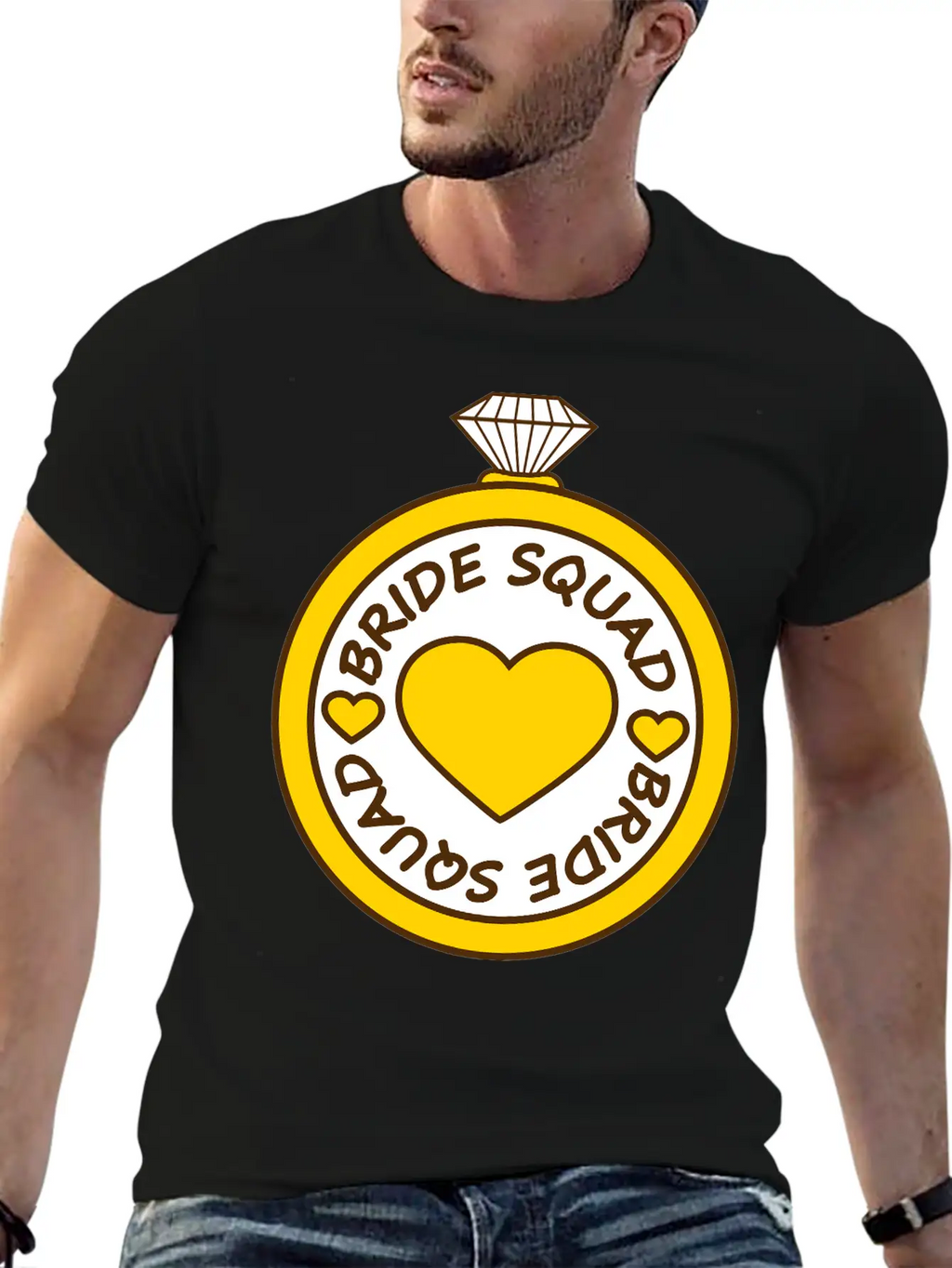 Bride Squad Ring Jewelry Heart Gold Diamond Weddin Modern Fit Casual T-Shirt – Clean And Versatile Design