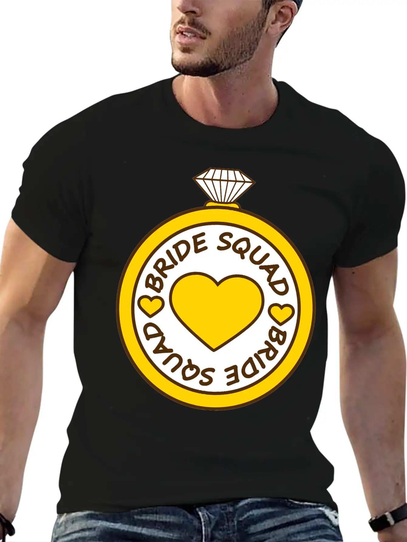Bride Squad Ring Jewelry Heart Gold Diamond Weddin Modern Fit Casual T-Shirt – Clean And Versatile Design