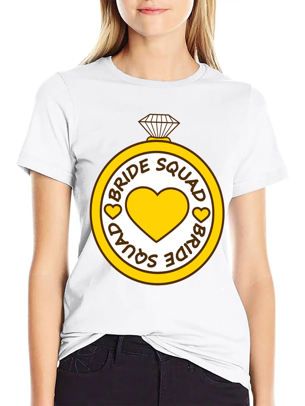 Bride Squad Ring Jewelry Heart Gold Diamond Weddin Modern Fit Casual T-Shirt – Clean And Versatile Design