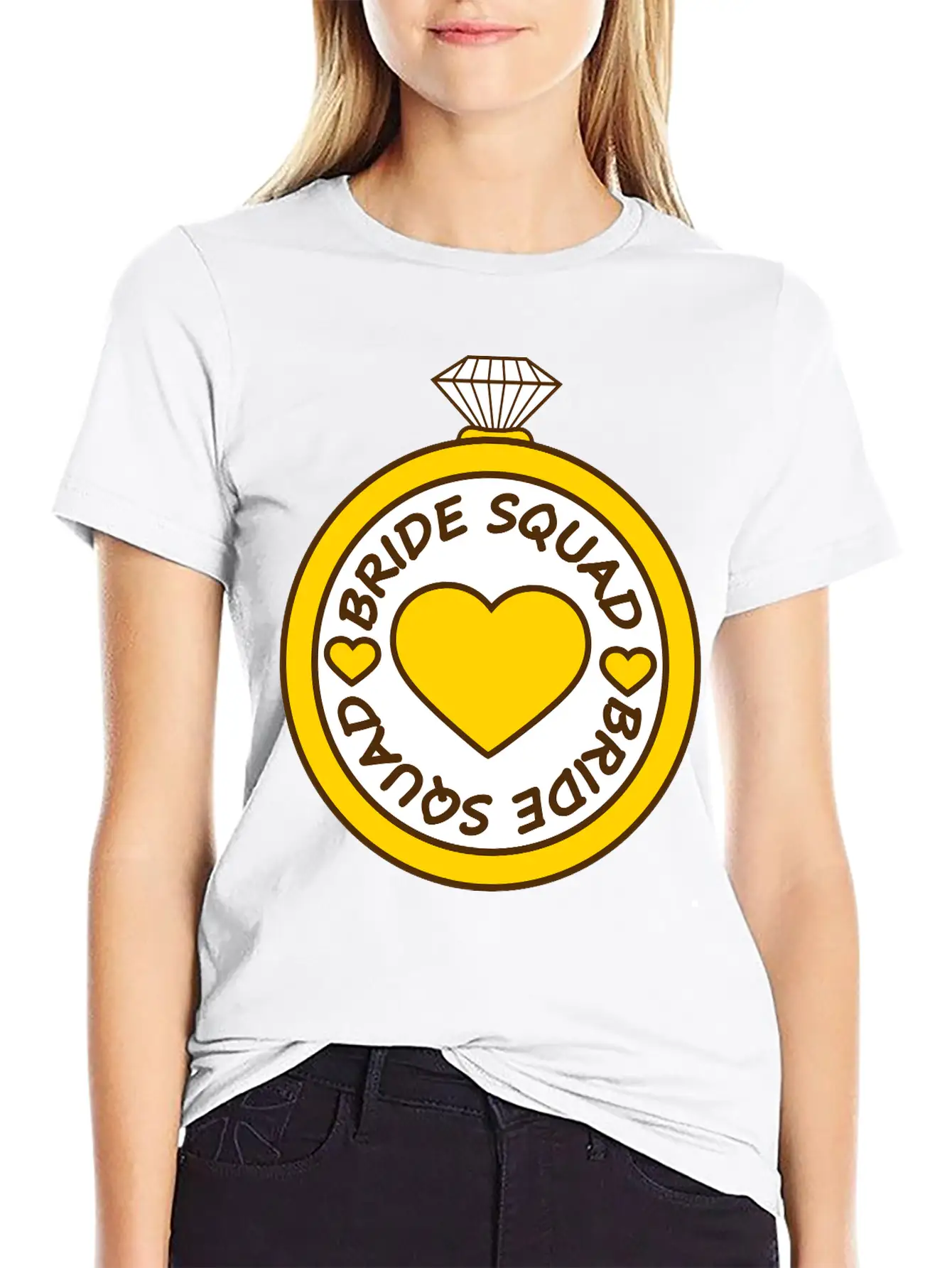 Bride Squad Ring Jewelry Heart Gold Diamond Weddin Modern Fit Casual T-Shirt – Clean And Versatile Design