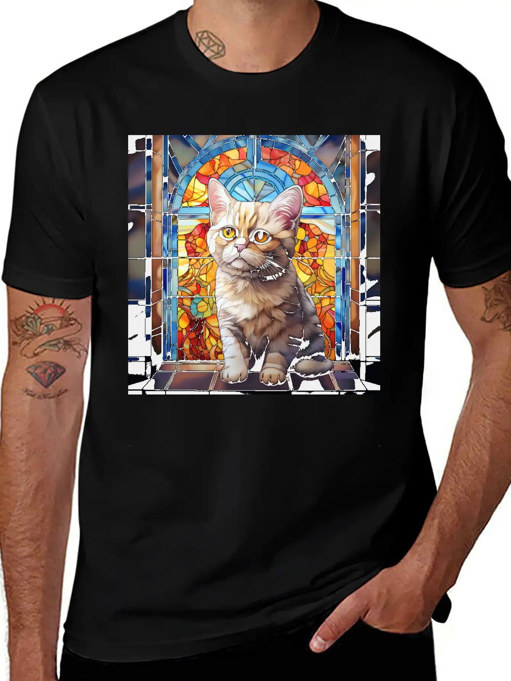 British Shorthair Kitten In Stained Glass Essential Cotton Tee For Daily Outfits – Unisex Style