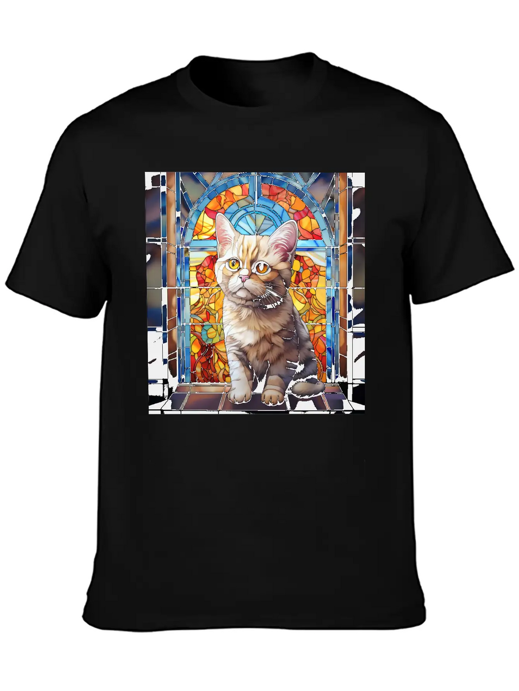 British Shorthair Kitten In Stained Glass Essential Cotton Tee For Daily Outfits – Unisex Style