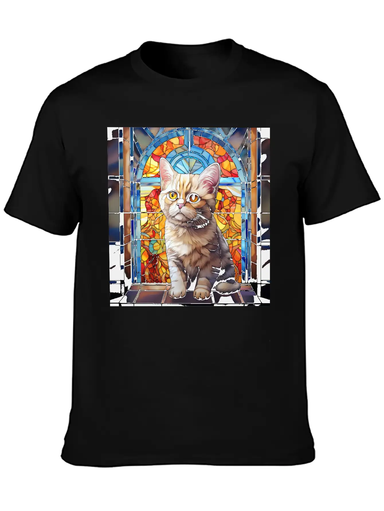 British Shorthair Kitten In Stained Glass Essential Cotton Tee For Daily Outfits – Unisex Style
