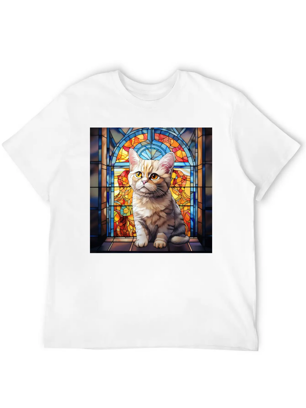 British Shorthair Kitten In Stained Glass Essential Cotton Tee For Daily Outfits – Unisex Style
