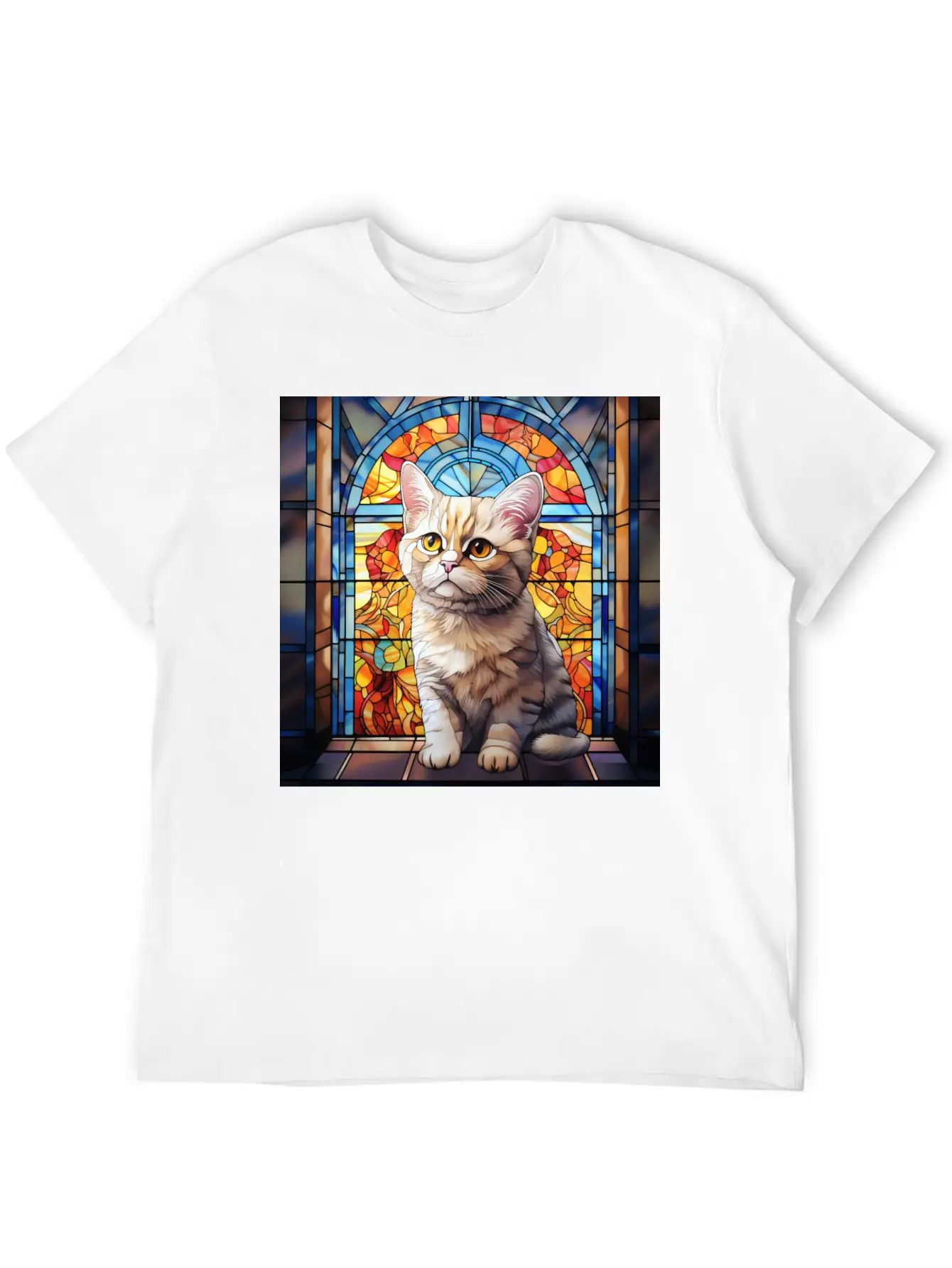British Shorthair Kitten In Stained Glass Essential Cotton Tee For Daily Outfits – Unisex Style