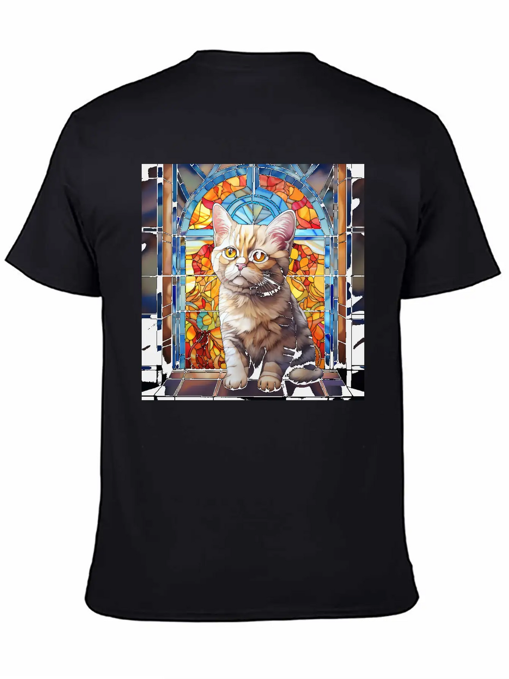 British Shorthair Kitten In Stained Glass Essential Cotton Tee For Daily Outfits – Unisex Style