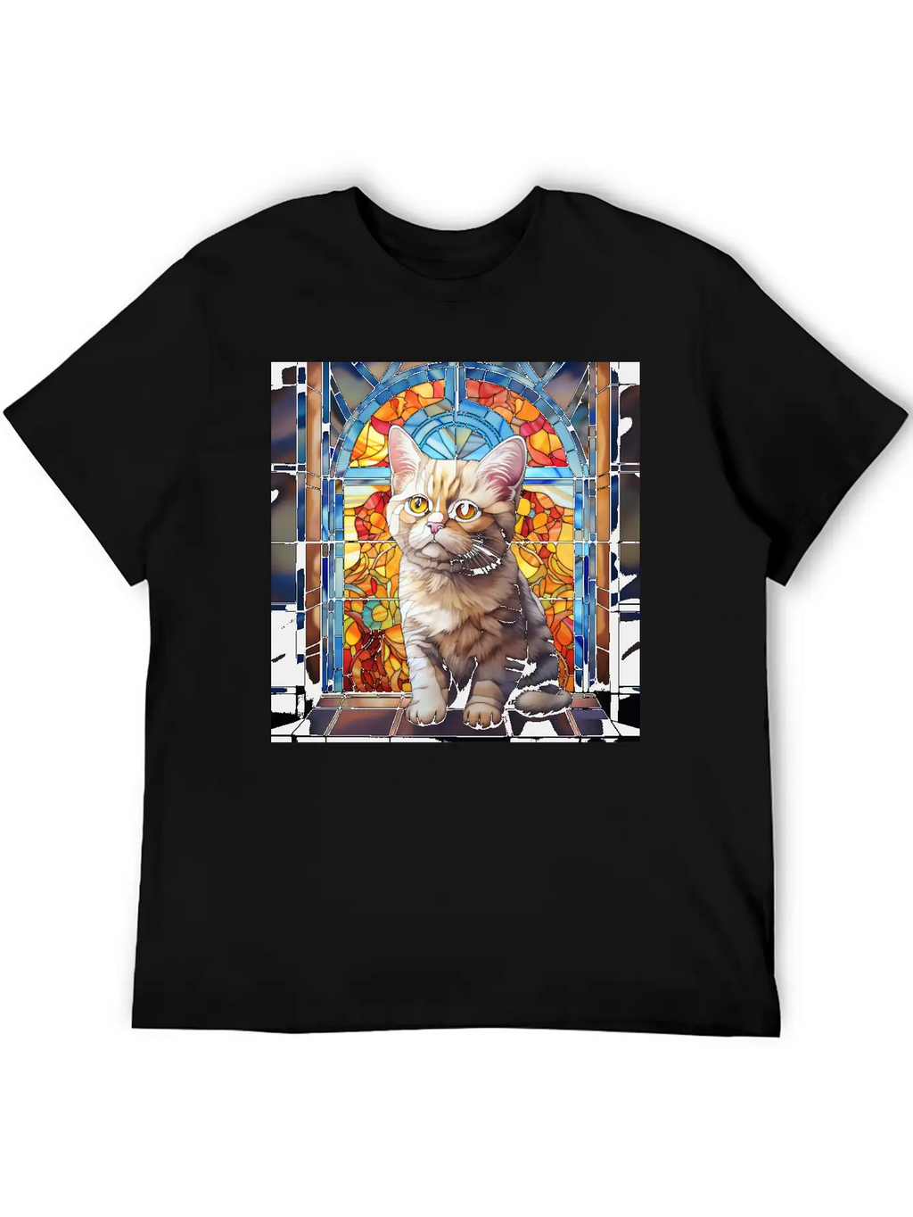 British Shorthair Kitten In Stained Glass Essential Cotton Tee For Daily Outfits – Unisex Style