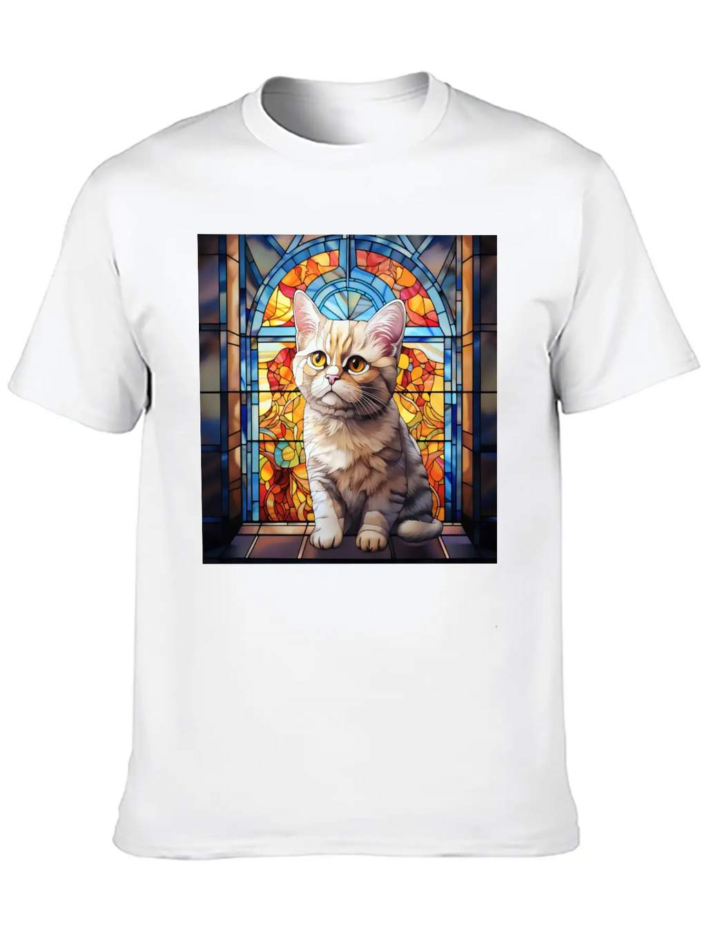 British Shorthair Kitten In Stained Glass Essential Cotton Tee For Daily Outfits – Unisex Style