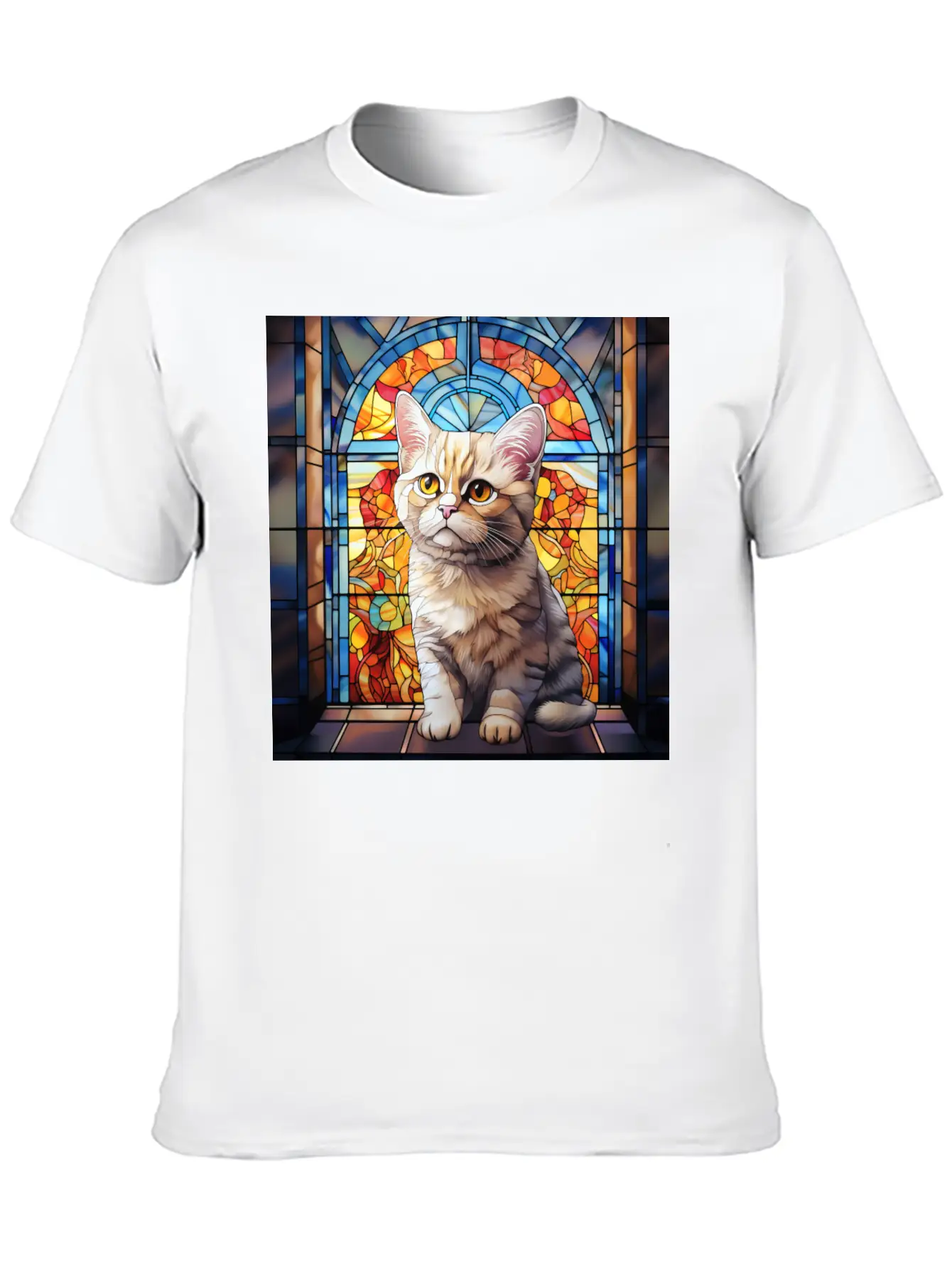 British Shorthair Kitten In Stained Glass Essential Cotton Tee For Daily Outfits – Unisex Style