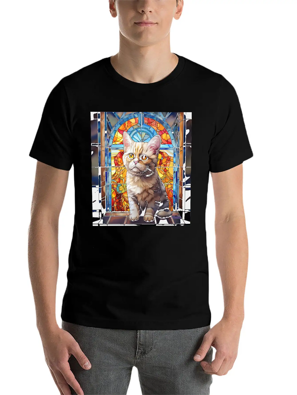 British Shorthair Kitten In Stained Glass Essential Cotton Tee For Daily Outfits – Unisex Style