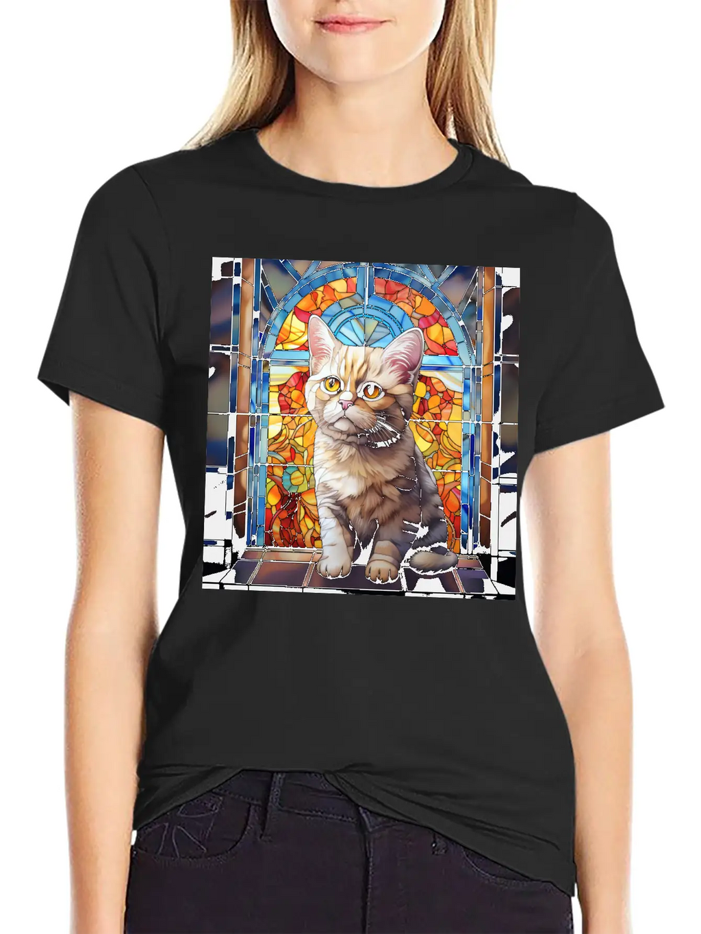 British Shorthair Kitten In Stained Glass Essential Cotton Tee For Daily Outfits – Unisex Style