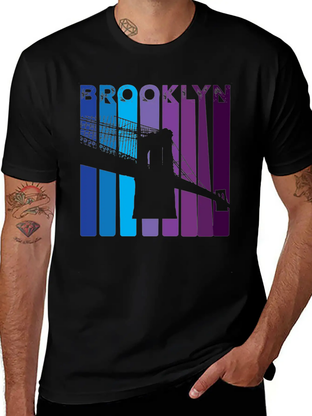 Brooklyn Bridge 1970s Style Colorful New York City Stylish Everyday T-Shirt – Unisex Basic Cotton Tee