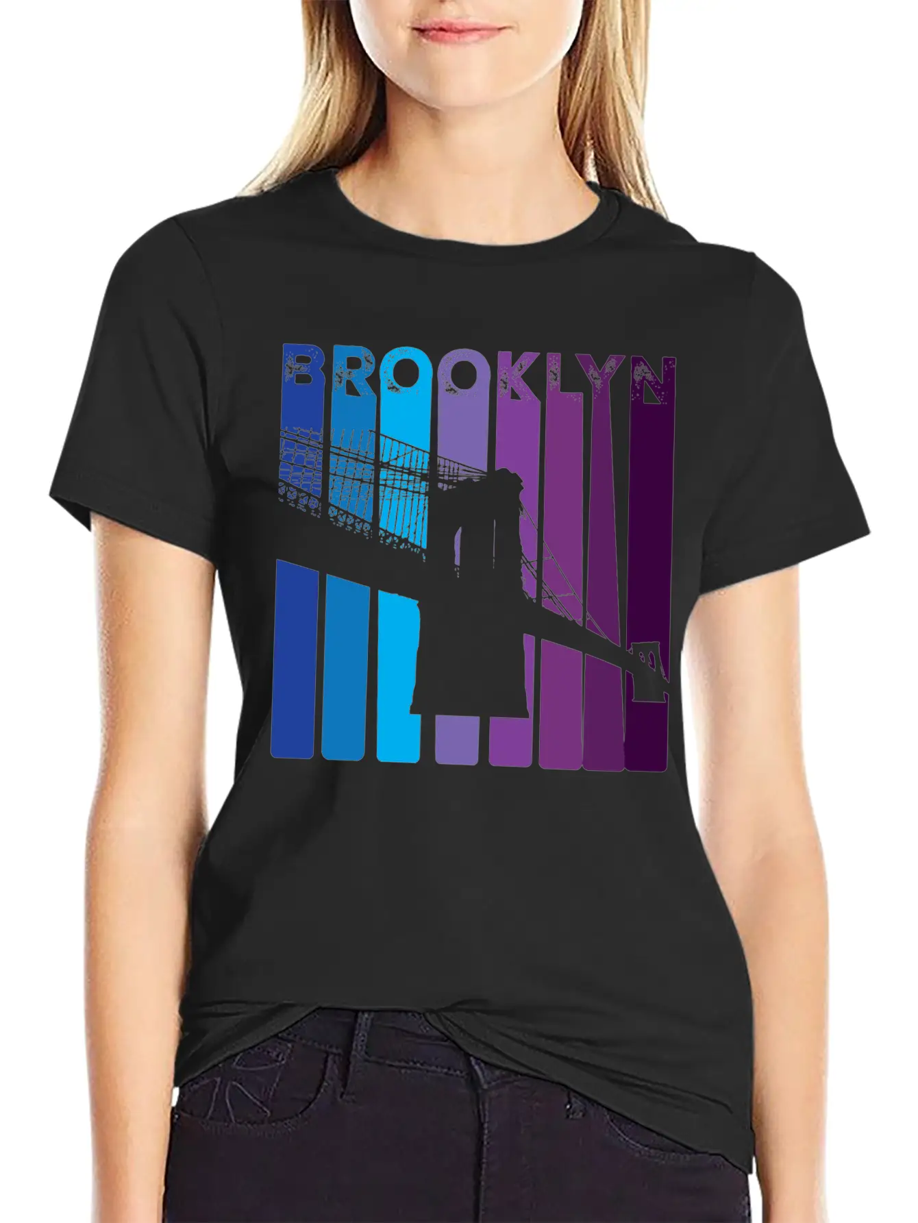 Brooklyn Bridge 1970s Style Colorful New York City Stylish Everyday T-Shirt – Unisex Basic Cotton Tee