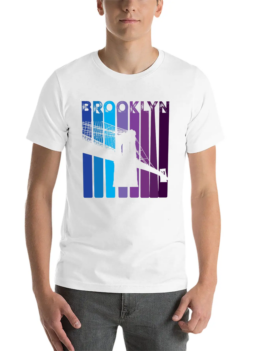 Brooklyn Bridge 1970s Style Colorful New York City Stylish Everyday T-Shirt – Unisex Basic Cotton Tee