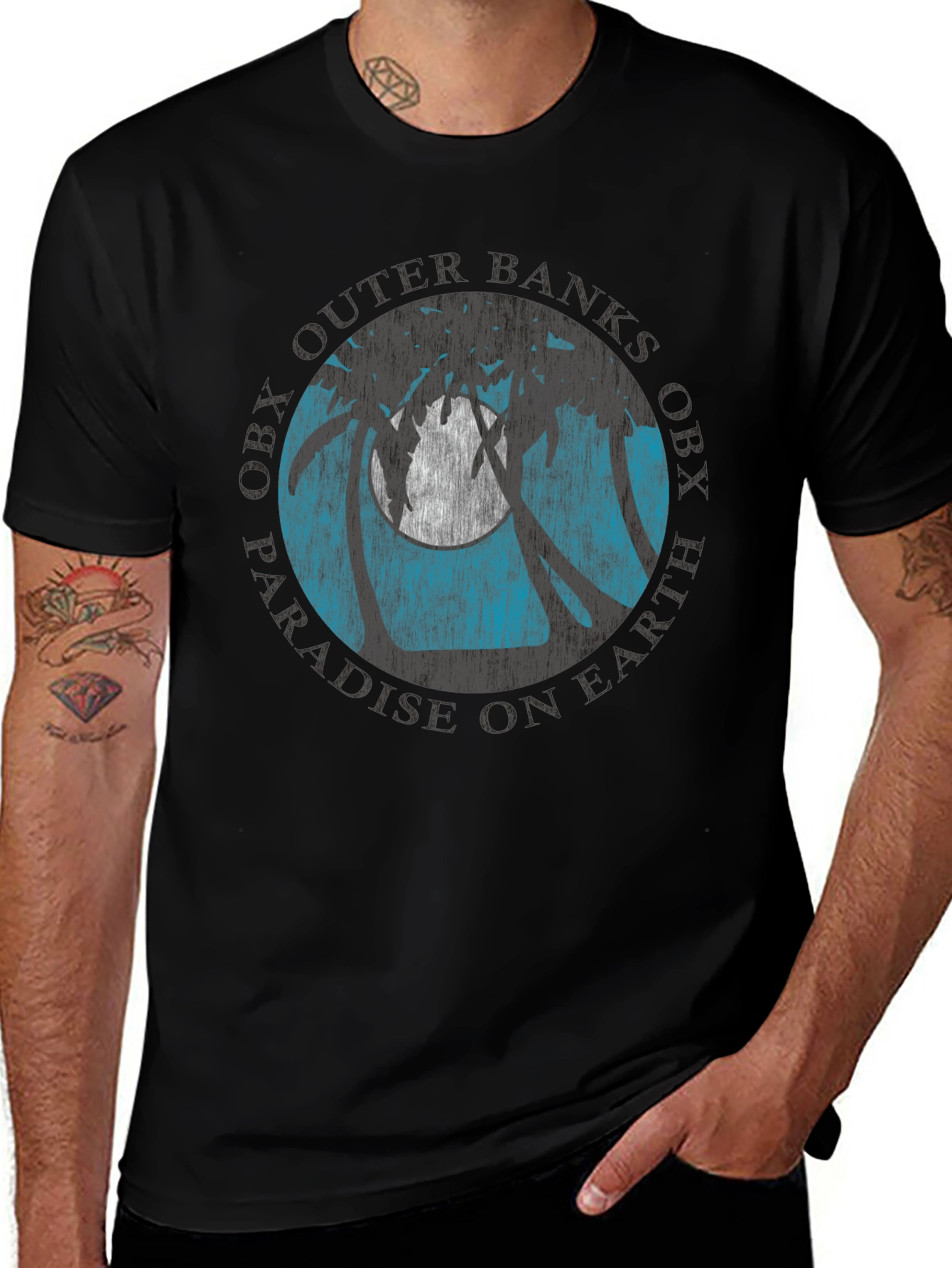 OBX Palm Moon Graphic Tee - Black