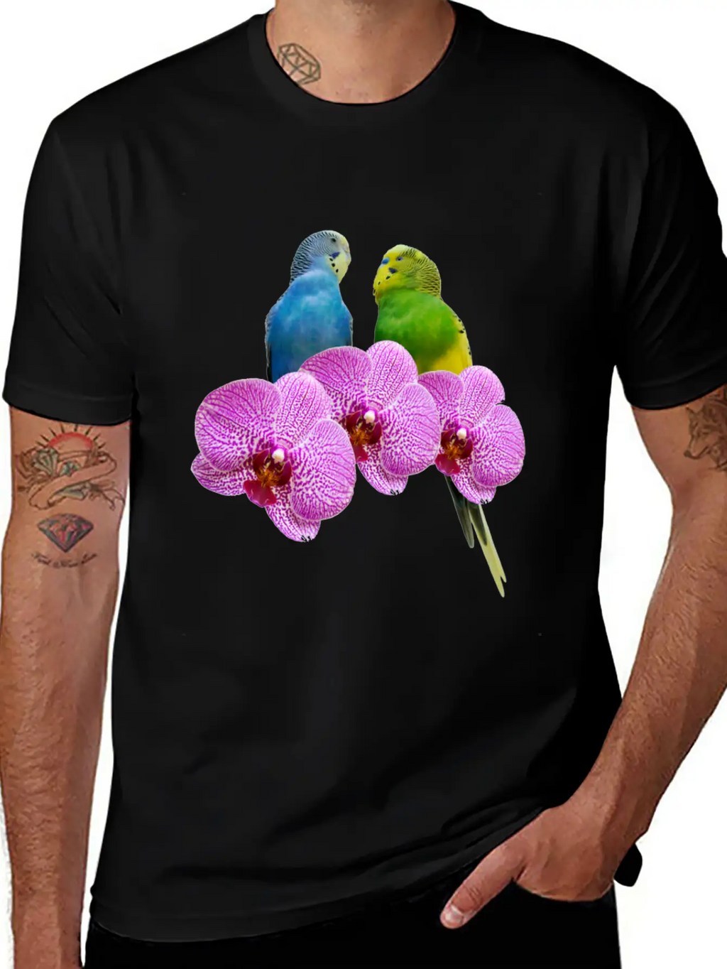 Budgie Budgerigar With Purple Orchid Classic Cotton Tee – Unisex Comfort For Any Season