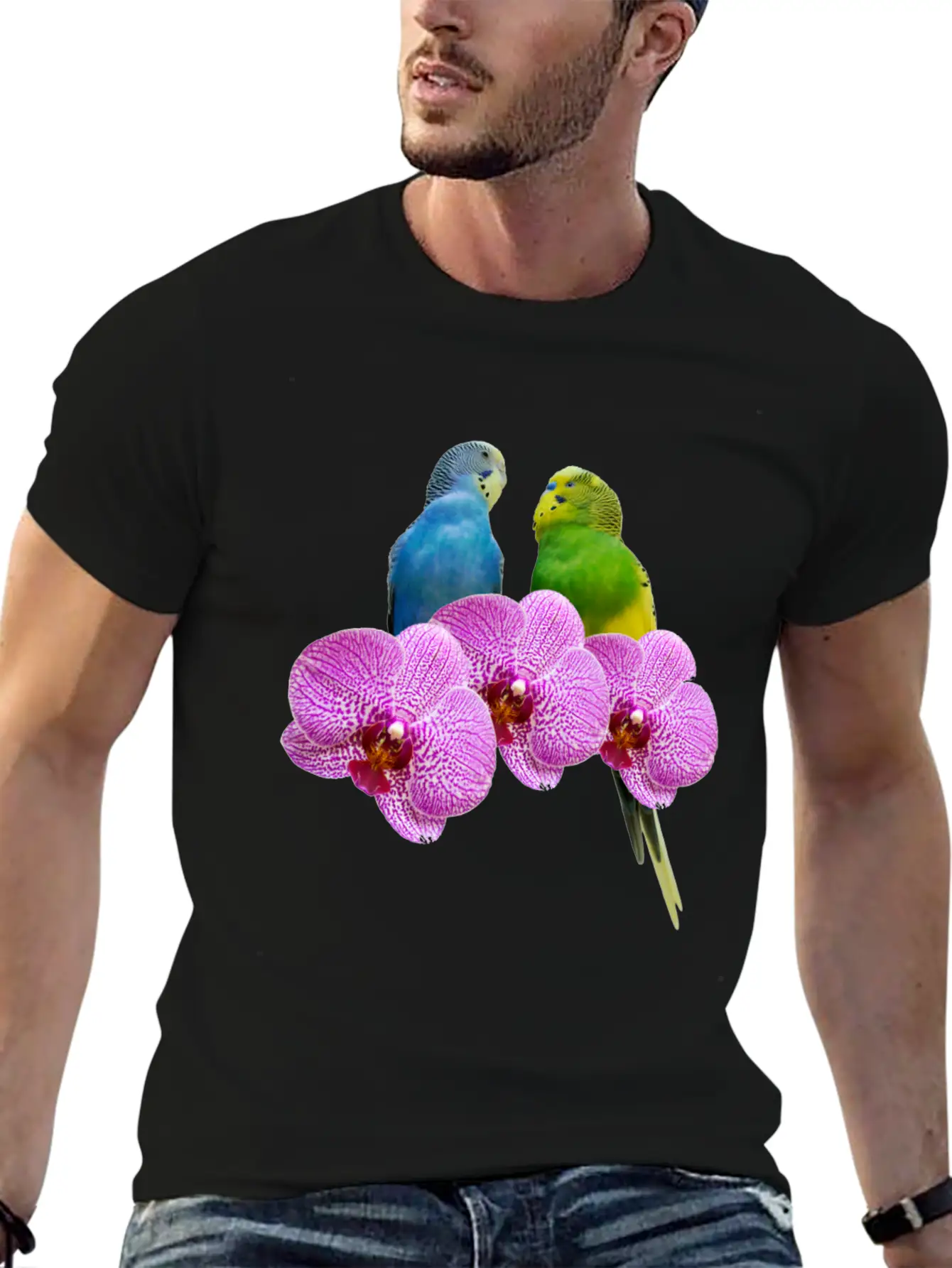 Budgie Budgerigar With Purple Orchid Classic Cotton Tee – Unisex Comfort For Any Season