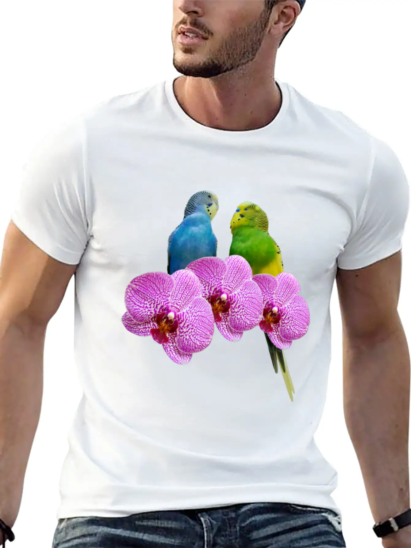 Budgie Budgerigar With Purple Orchid Classic Cotton Tee – Unisex Comfort For Any Season