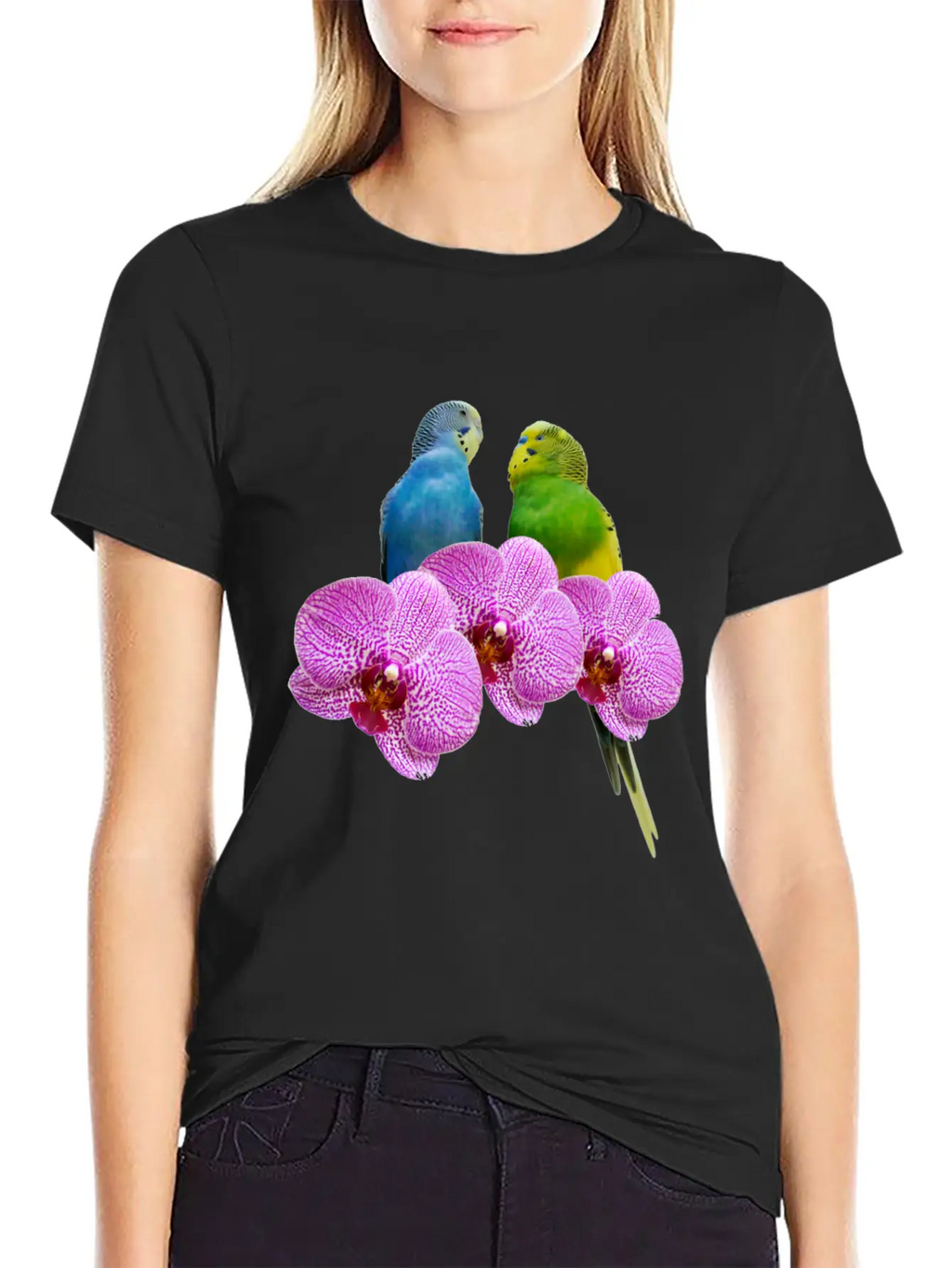 Budgie Budgerigar With Purple Orchid Classic Cotton Tee – Unisex Comfort For Any Season