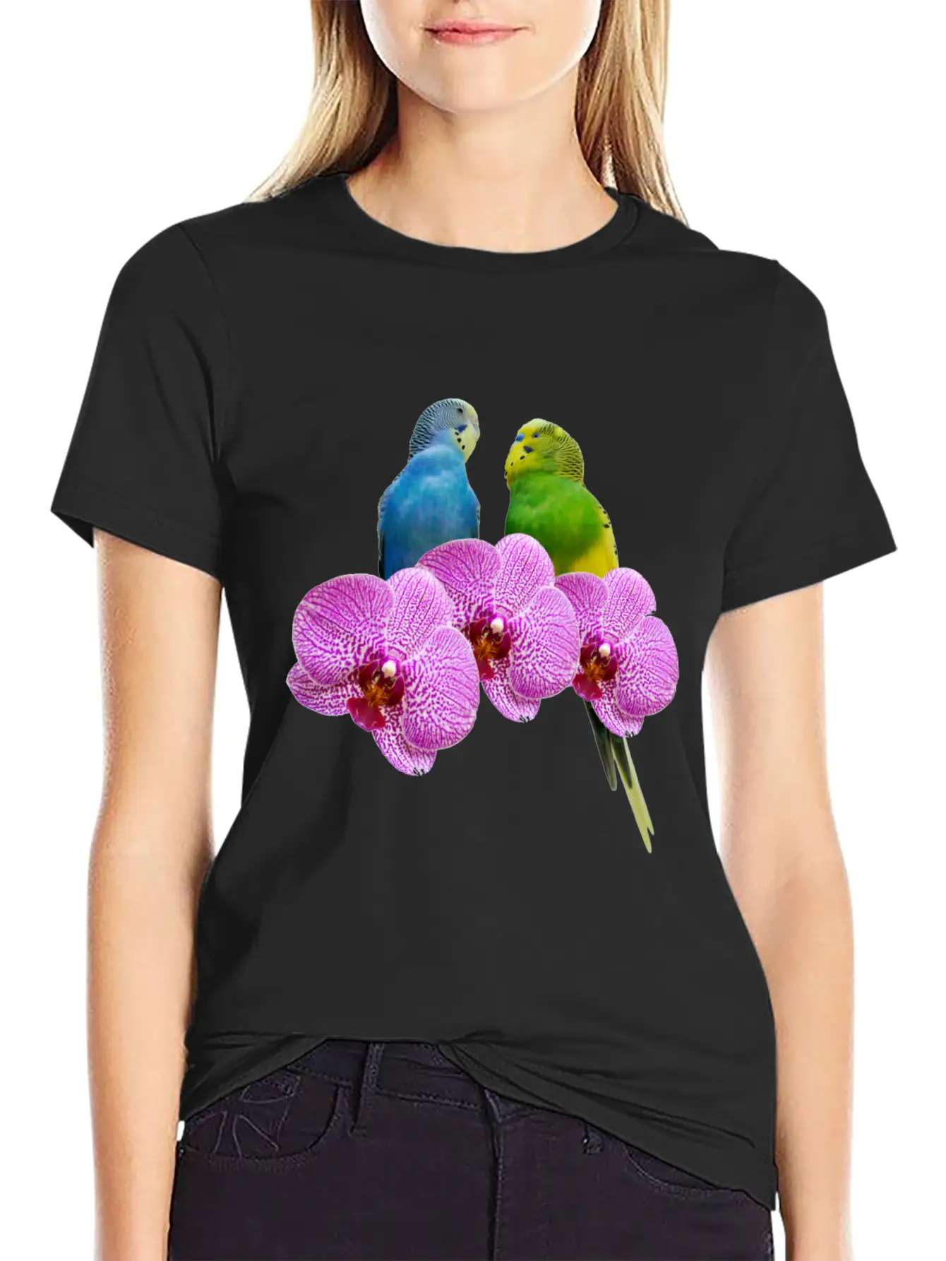 Budgie Budgerigar With Purple Orchid Classic Cotton Tee – Unisex Comfort For Any Season
